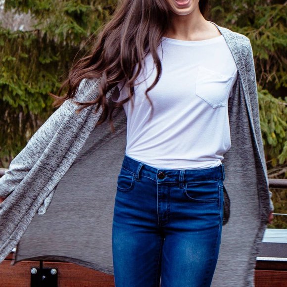 Heathered Blue Green Hello Mello Carefree Threads Long Open Front Cozy Cardigan - Picture 8 of 8